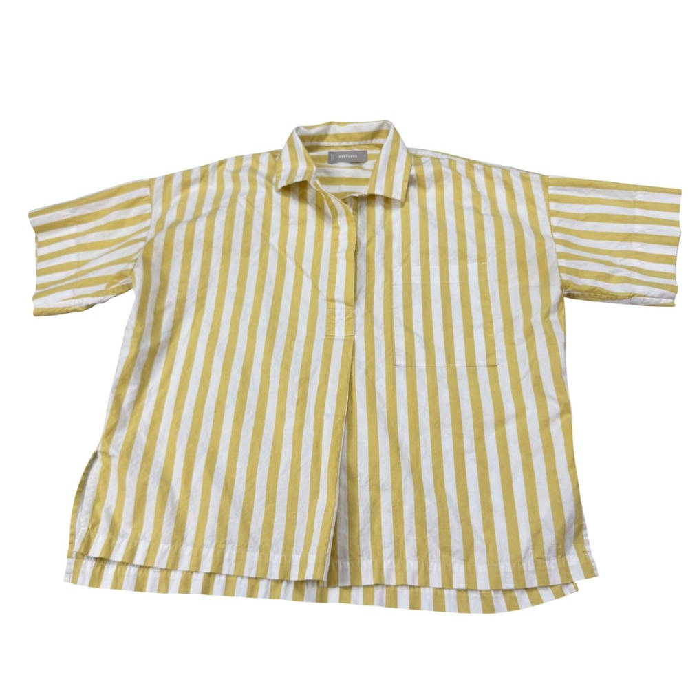 Everlane Womens Yellow White Striped Cotton Short Sleeve Boxy Shirt Size 2